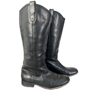 Frye Melissa Button Black Leather Tall Riding Boots Size 9